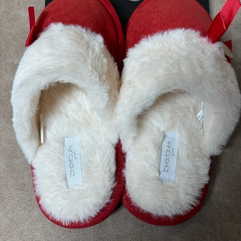 Bebe Girls Red Glitter Soft Slippers Sz 2/3